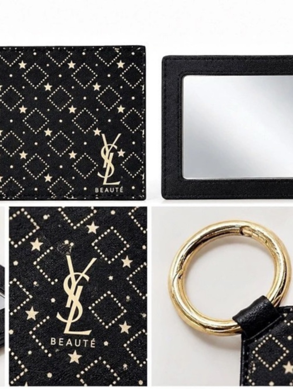 Yves Saint Laurent Holiday Keyring Mirror Black Gold Compact Mirror NWT